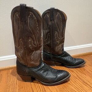 Vintage J. Chisholm Brown Python Snake Rare Exotic Western Cowboy Boots Mens 8.5